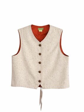 Vintage 90s Esprit Tweed Vest Made in Hong Kong Beige Button Front Size L